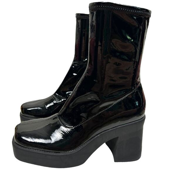 Nine West Shoes - Nine West Black Faux Patent Leather Platform Zip Boots 10